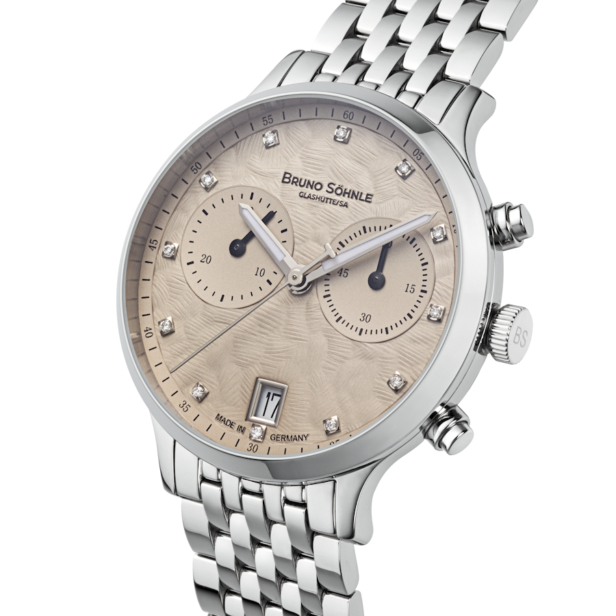 Bruno Söhnle Bologna Chronograph 17-13238-850 – Schrägansicht der Damenuhr mit grauem Zifferblatt