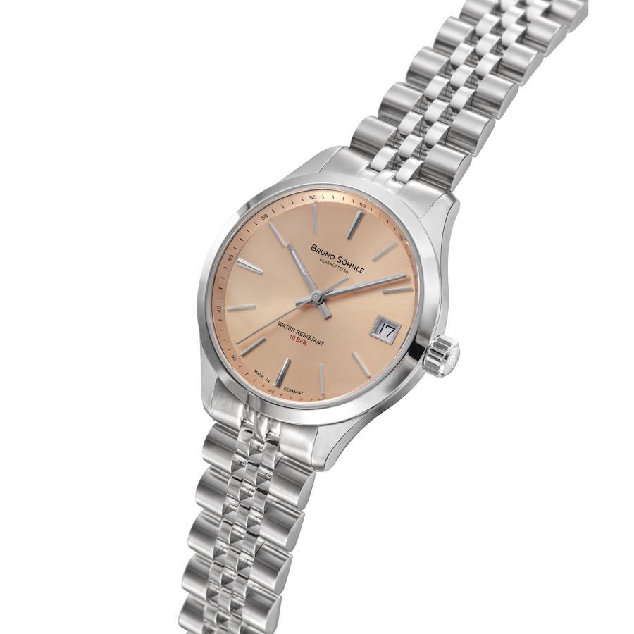 Bruno Söhnle Turin II Small 17-13226-542 mit roséfarbenem Zifferblatt und Edelstahlband – Seitenansicht